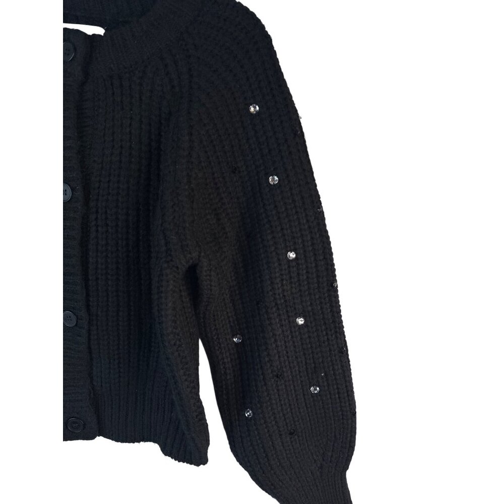 ZARA Kids Black Knit Cardigan Rhinestone Embellished Sleeves 13-14 Years NWT - Picture 9 of 16